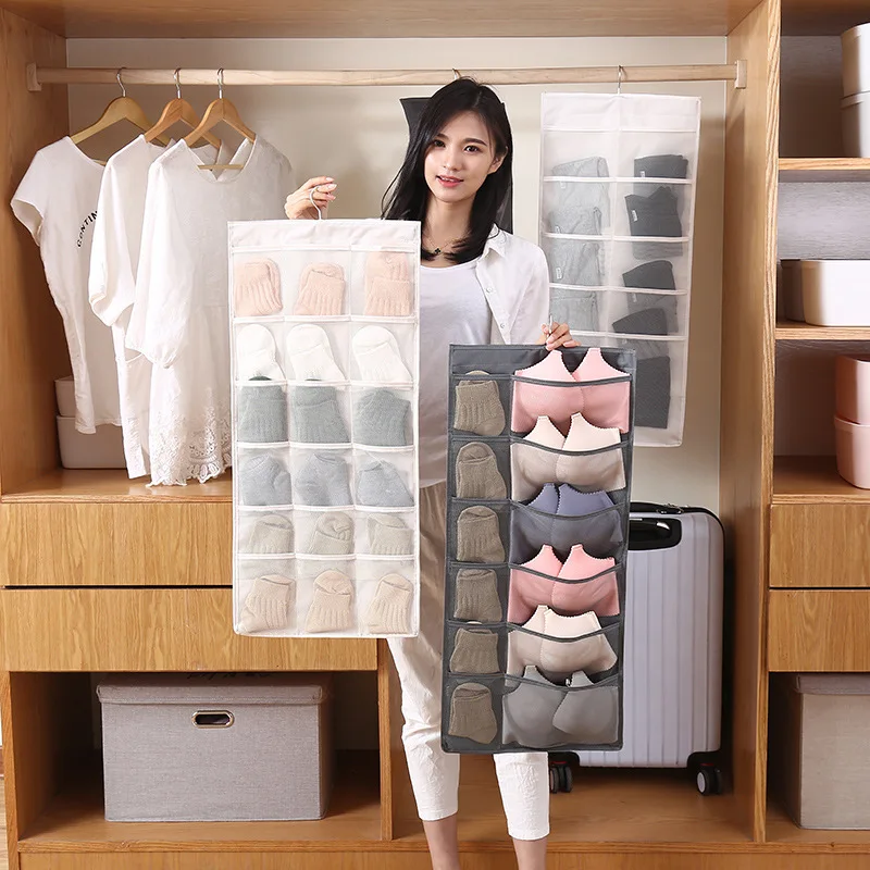 

1pcs Washable Double-sided Storage Hanging Bag Oxford Cloth Underwear Hanging Storage Bag Wall-mounted Bra Sock Organiser