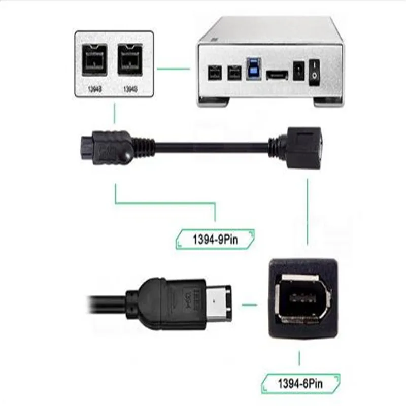 Черный IEEE 1394 6Pin Female to 1394b 9Pin Male Firewire 400 до 800 кабель 20 см|Компьютерные кабели и