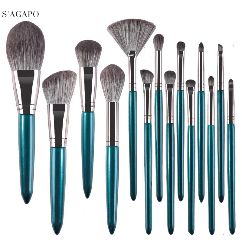 

S'AGAPO 14pcs Foundation Makeup Brushes Set Eye shadow Eyeliner Eyebrows Powder Concealer Blush Professional Face Makeup tools