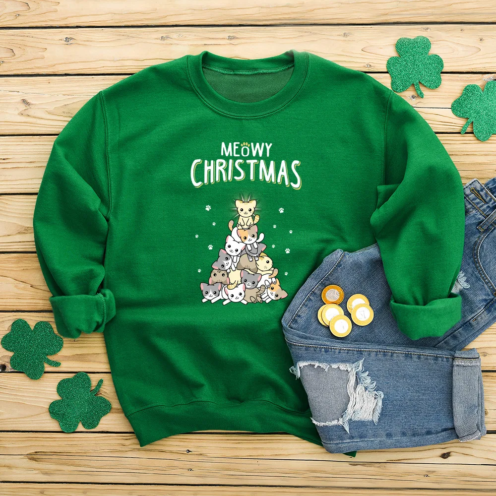 

Christmas Cute Cat Print Women Sweatshirt Casual O-neck Long Sleeve Pullover Pink Hoodie Harajuku Plus Size Loose Sportswear Top