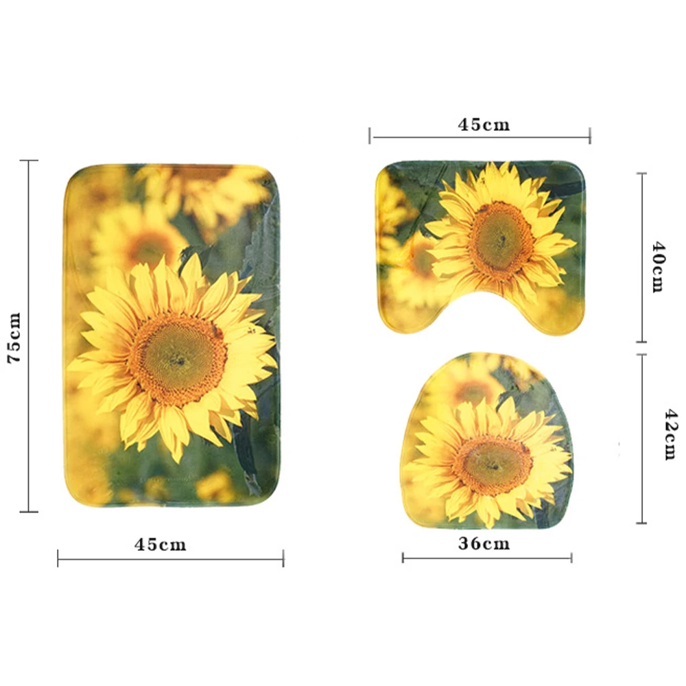 

3pcs/Set Bath Mat Rose Flower Pattern Toilet Cover Foot Pad Non-Slip Absorbent Bathroom Door Mat Flannel Soft Bathr Rug Carpet