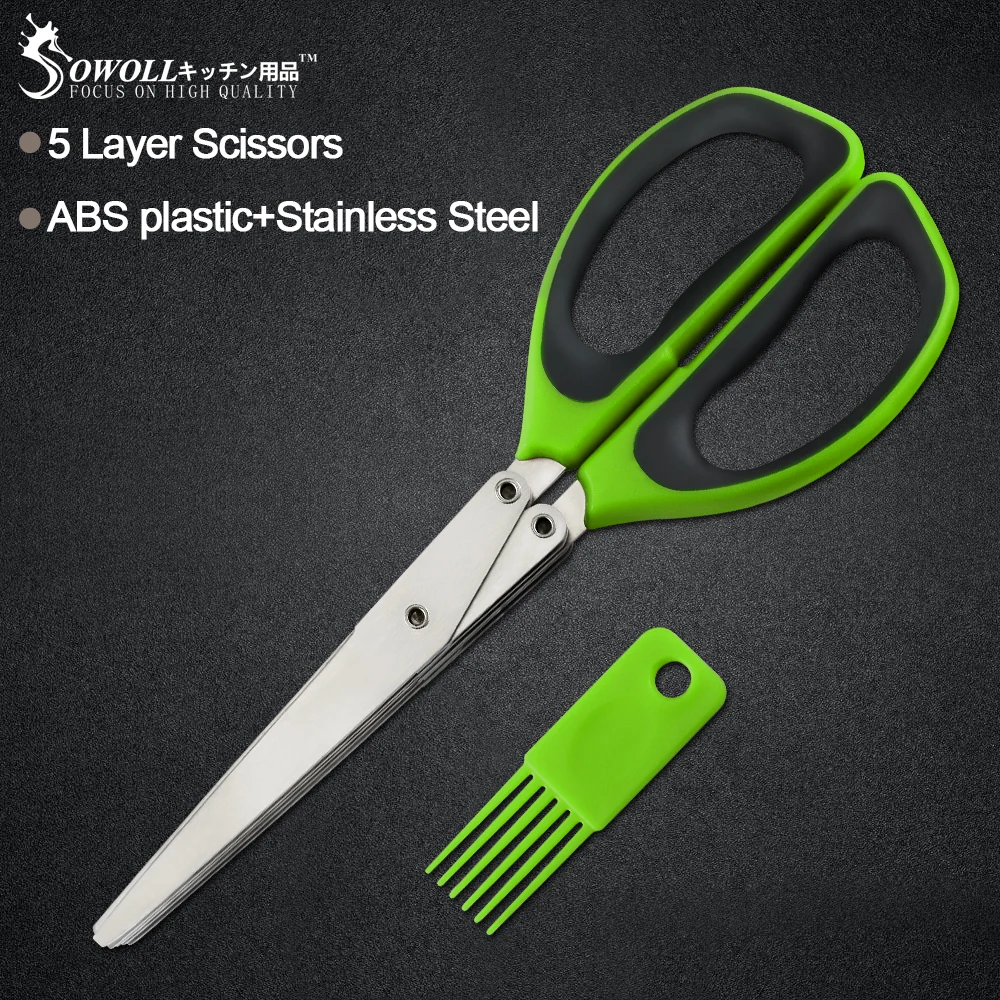 Sowoll нержавеющая сталь 5 лезвий травы ножницы кухонный инструмент Мульти-лезвие