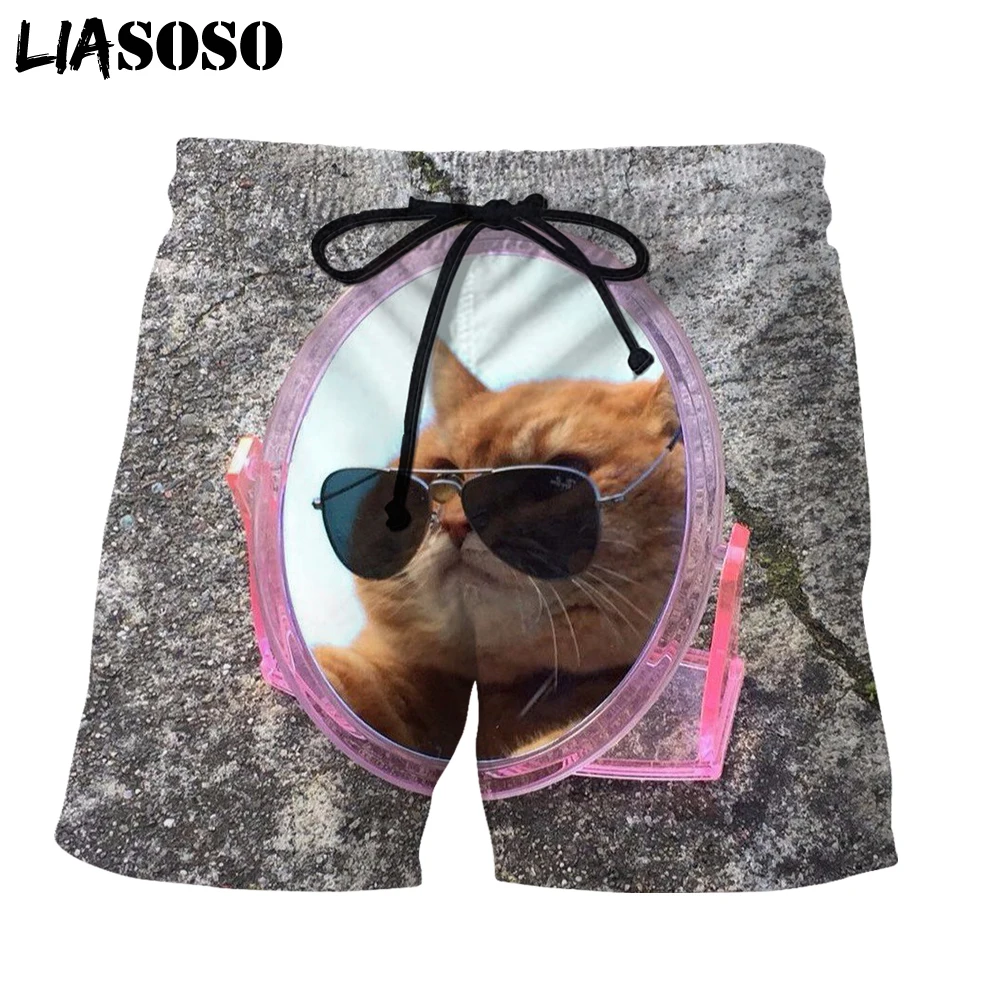 

LIASOSO Glasses Cat Animal 3D Printing Men Women New Pants Beach Sweatpants Shorts Fashion Casual Oversized Harajuku Comfortable