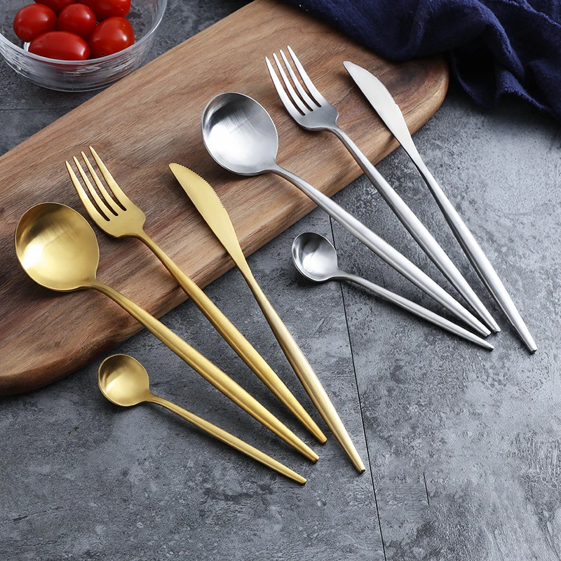 Набор золотых столовых приборов вилки ложки ножи столовые приборы стальной