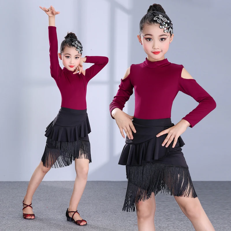 Платье для латинских танцев детское бальное платье с длинными рукавами девочек