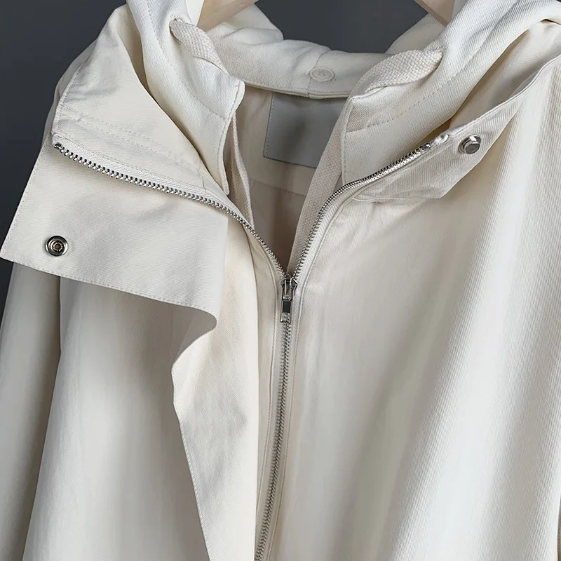 

Aransue Autumn 2019 New Korean Leisure long trench Pure Color Windswear hooded outwear for Female