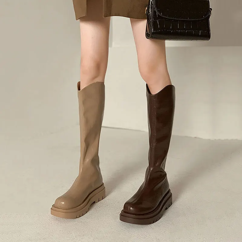 

Зимние женские сапоги, модные однотонные сапоги с круглым носком на массивном высоком квадратном каблуке, женские сапоги, теплая популярна...