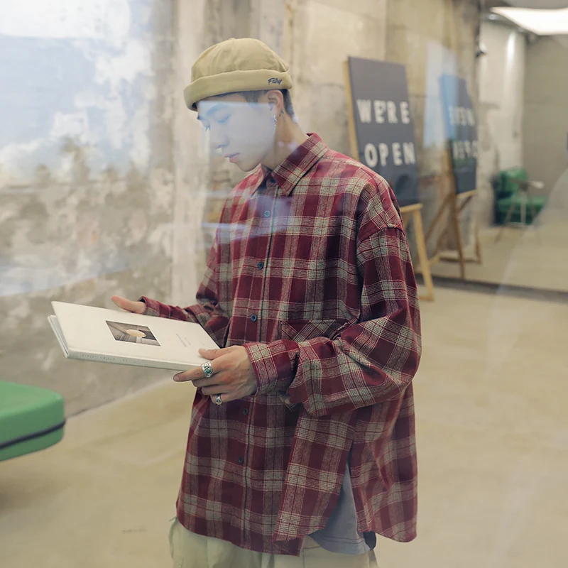 

Рубашка DB60SH Мужская в японском стиле, повседневная Модная хлопковая уличная одежда в клетку, в стиле Харадзюку, осень