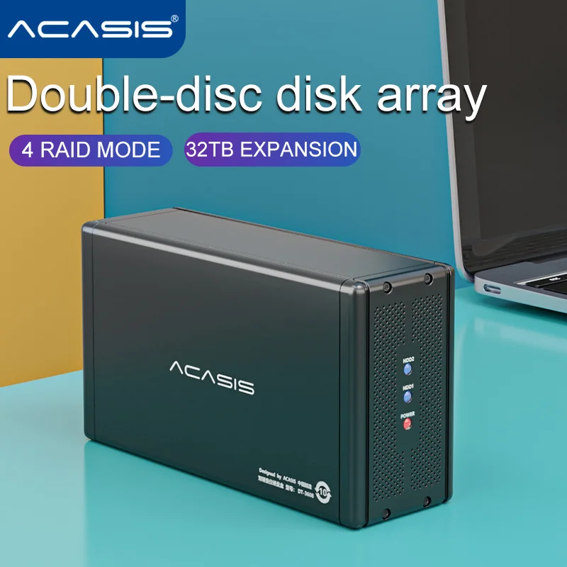 Acasis Dual Hard Disk Array Cabinet 3.5-inch SATA Serial Port Hard Disk Array with RAID Function Desktop USB3.0 Disk Array Box