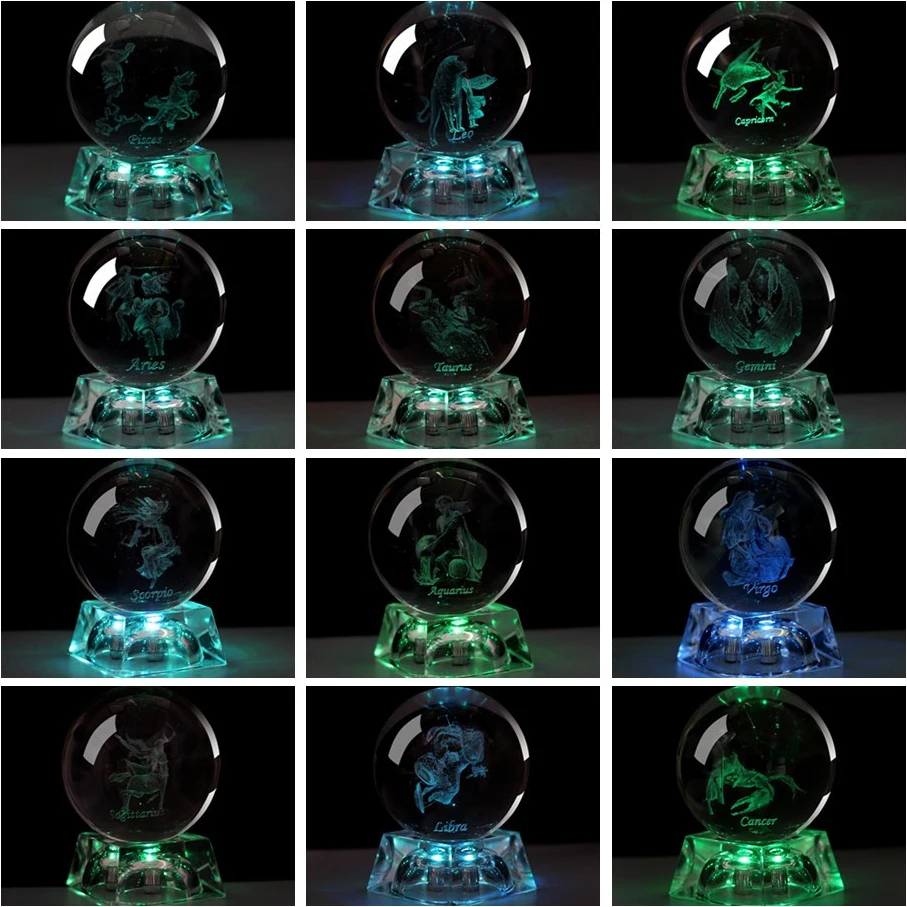 60 MM 3D Zodiac Sign Star Crystal Ball Laser Engraved Glass Sphere Crystal Craft Home Decor Birthday Gift Ornament