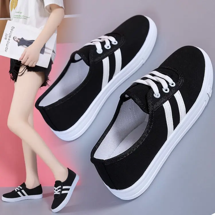 

New White Women's Canvas Shoes Rubber Shallow Round Toe Women Casual Shoes Spring and Autumn Ladies Flats