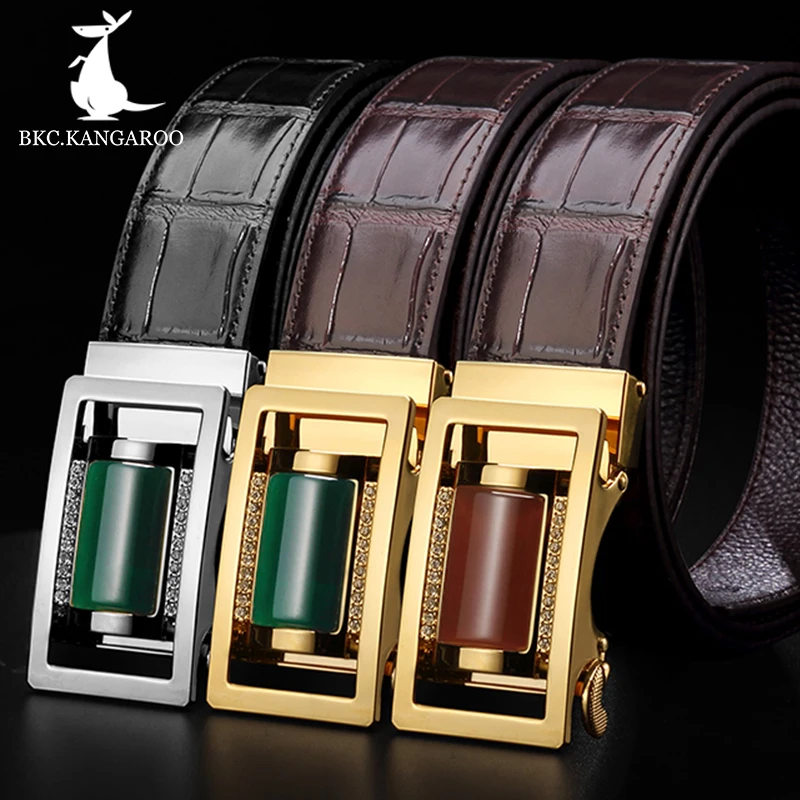 Ремень мужской из натуральной кожи с автоматической пряжкой коричневый |