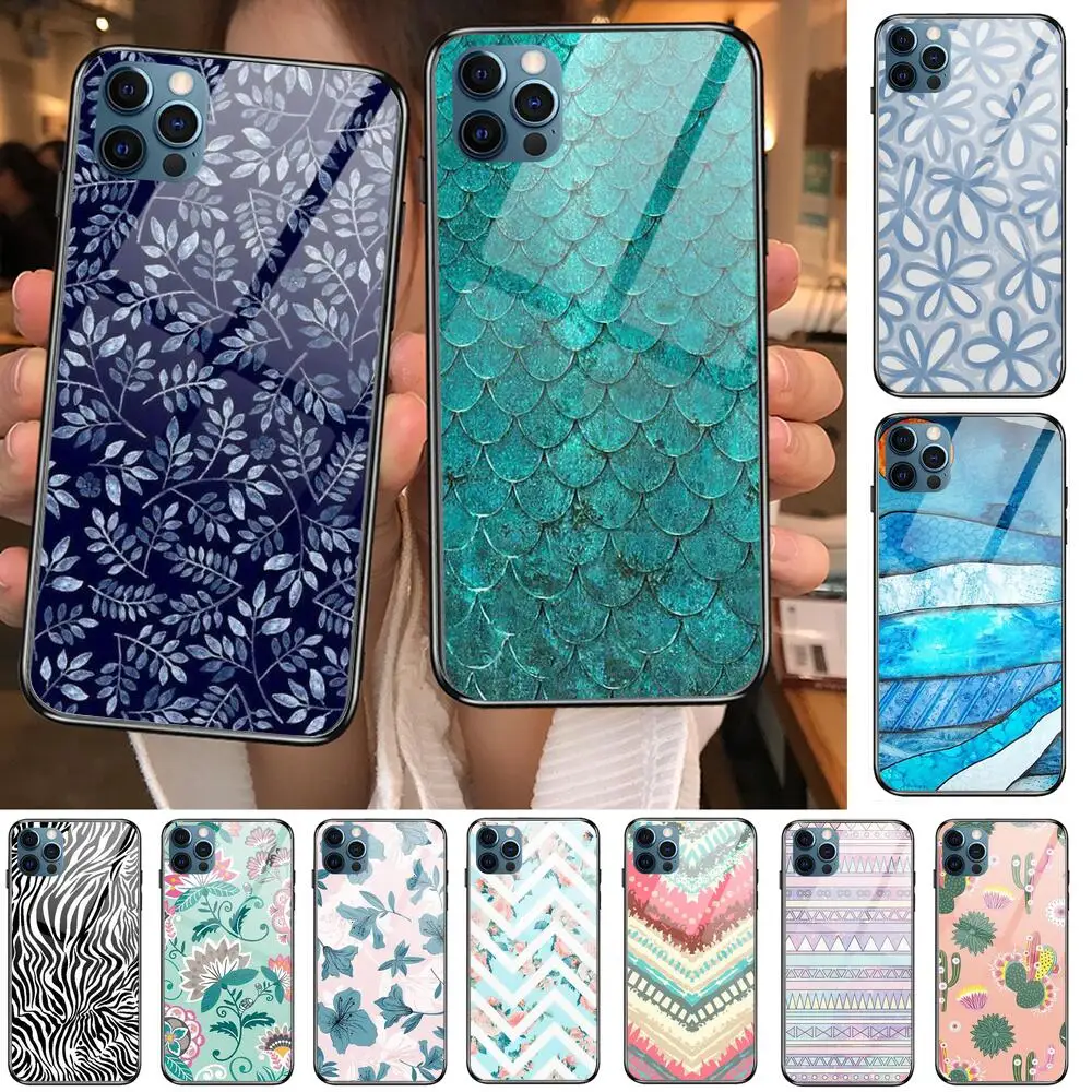 

Lovely Colorful Boho Mandala flowers Glass Case For iphone 12 11 Pro Max 12Pro XS Max XR X 7 8 Plus SE 2020 Case Tempered Back C