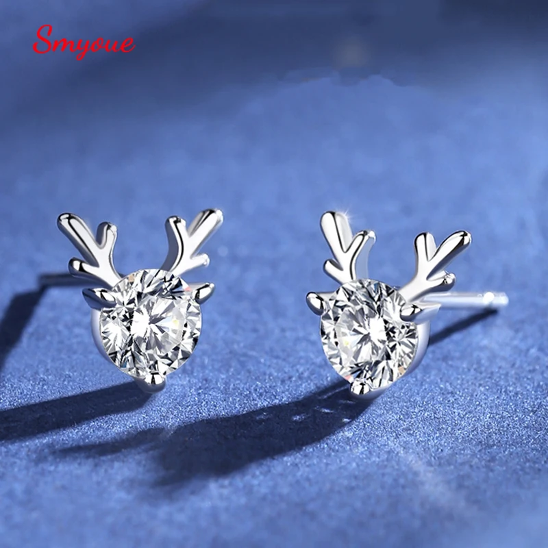 

Smyoue Cute Sweet Deer 0.5 Carat Moissanite Stud Earrings For Girls 100% 925 Sterling Silver Christmas Children Gift Jewelry