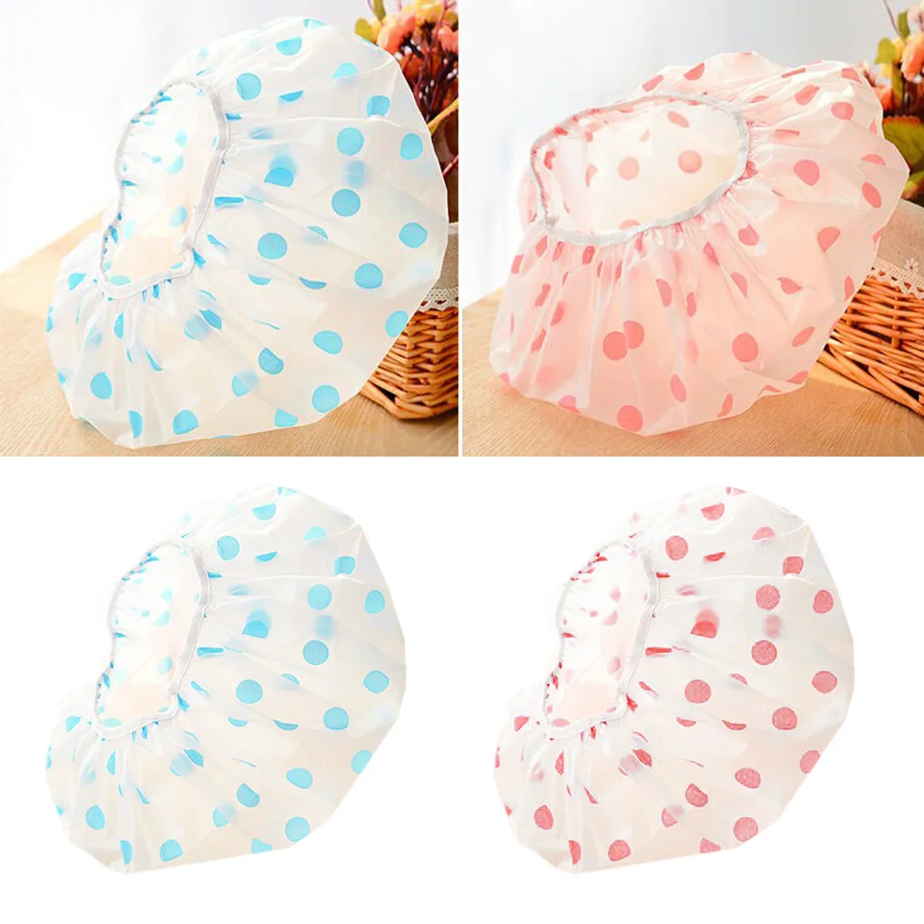

Women Waterproof Shower Caps Elastic Plastic Shower Bathing Cap Color Random