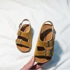 2021 Летние кожаные сандалии для мальчиков и девочек, детская пляжная обувь, детские спортивные мягкие Нескользящие повседневные сандалии для малышей