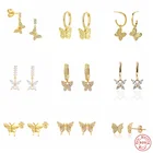 Женские корейские серьги-гвоздики CANNER, роскошные серьги золотого цвета с цирконом и бабочкой и кристаллами, 925