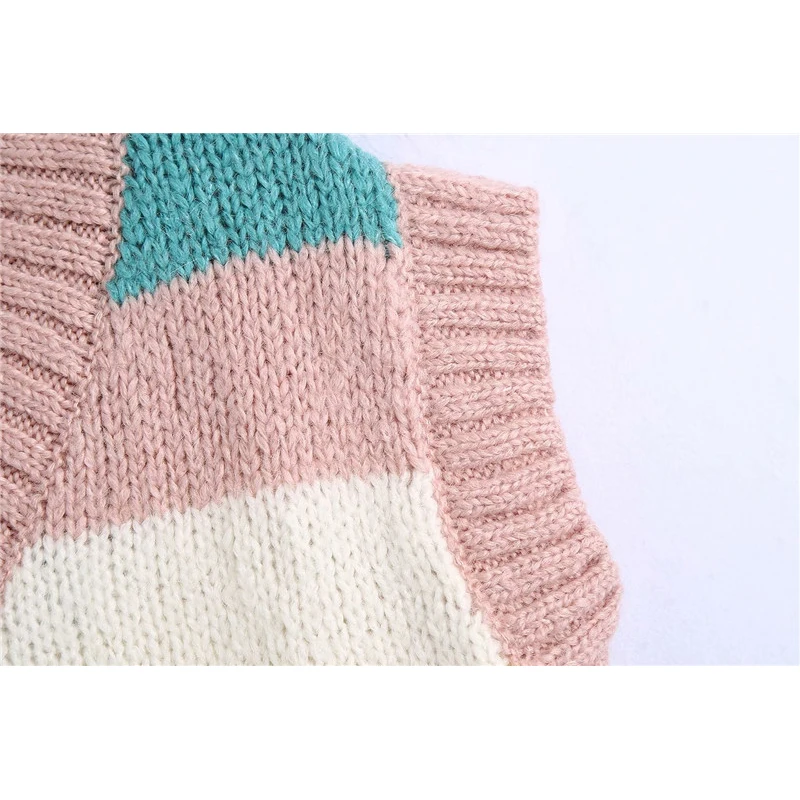 

New Women Spring Autumn Fashion Colorful Striped Knitted Za Pullover Vest Female Casual Sleeveless V-Neck Sweater Jumpers Chic