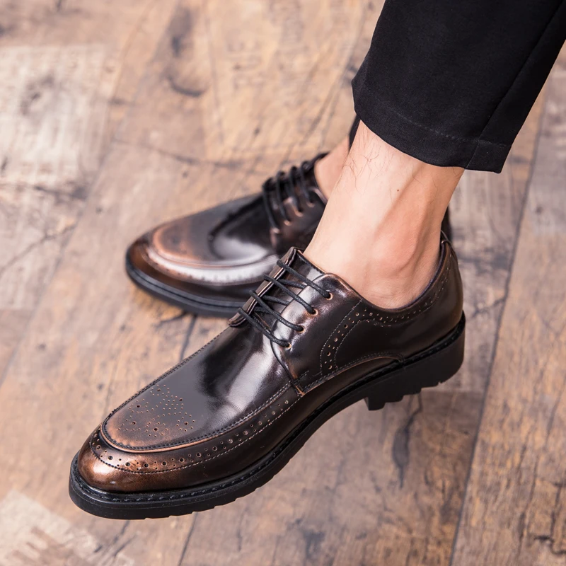 

Men Dress Shoes Gentlemen British style Leather Shoes Men lace up outdoor Flats Leather Oxfords Formal club party Shoes men