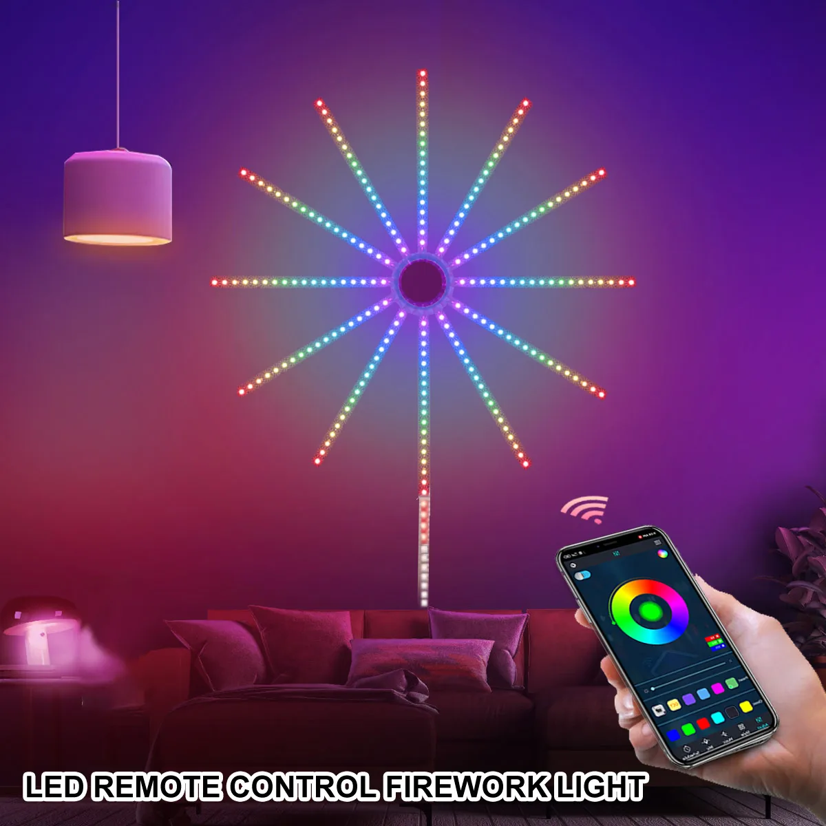 

LED Firework Strip Light Music Synchronized Color-Changing Firework Light APP Control Starburst String Light for New years Gifts