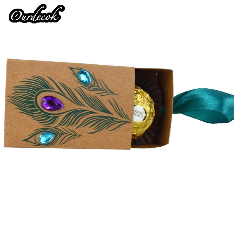 Коробки для конфет с павлиньими перьями 25 шт. дизайнерские свадебные сувениры