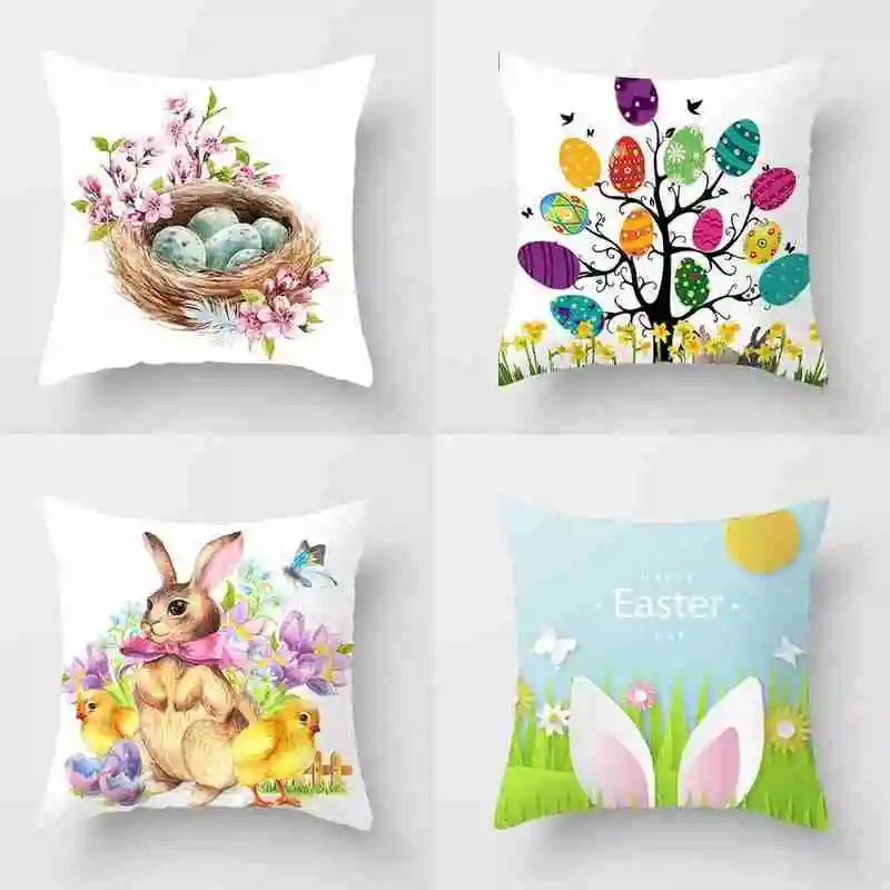 

Happy Easter Pillowcase Decorations For Home Sofa Rabbit Eggs For Sofa Car Home Family Decoration Cushion Cover Home Accessory
