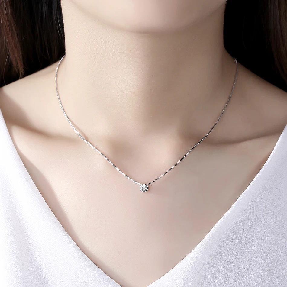 

Winter Fashion 100% 925 Sterling Silver Round Crystal Necklace for Women Girl Party Christmas Pure Forever Necklace Jewelry Gift