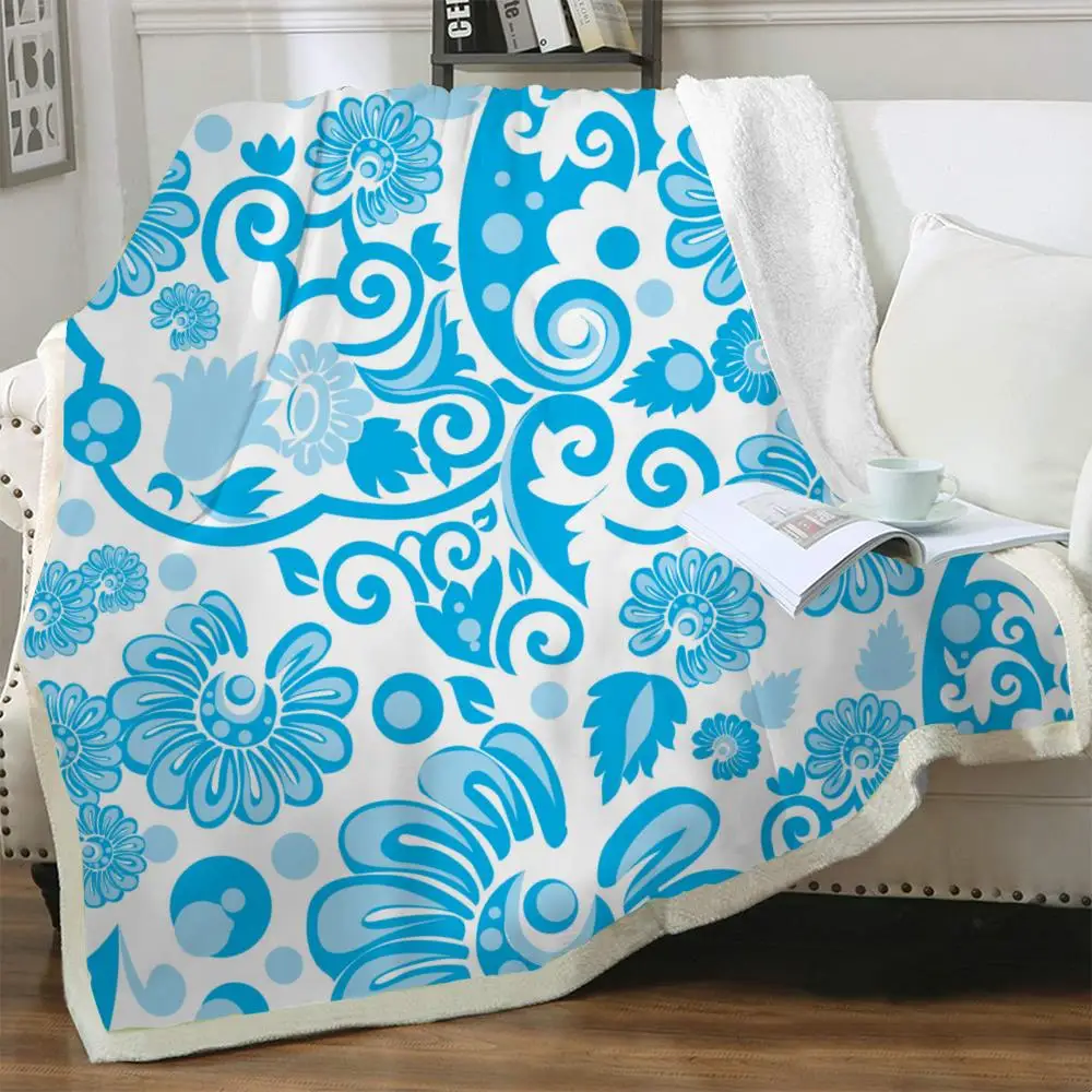 

NKNK Flowers Blanket Blue Blankets For Beds Art Thin Quilt Retro Bedding Throw Sherpa Blanket Fashion Premium Adult Warm