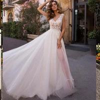 lace beach wedding dresses v neck lace appliqued sleeveless for brides sexy high side split beads bridal gowns wedding dress