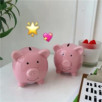 1pcs pink cartoon piggy bank ceramic money box saving coins cash ceramic money storage for home decoration birthday gift