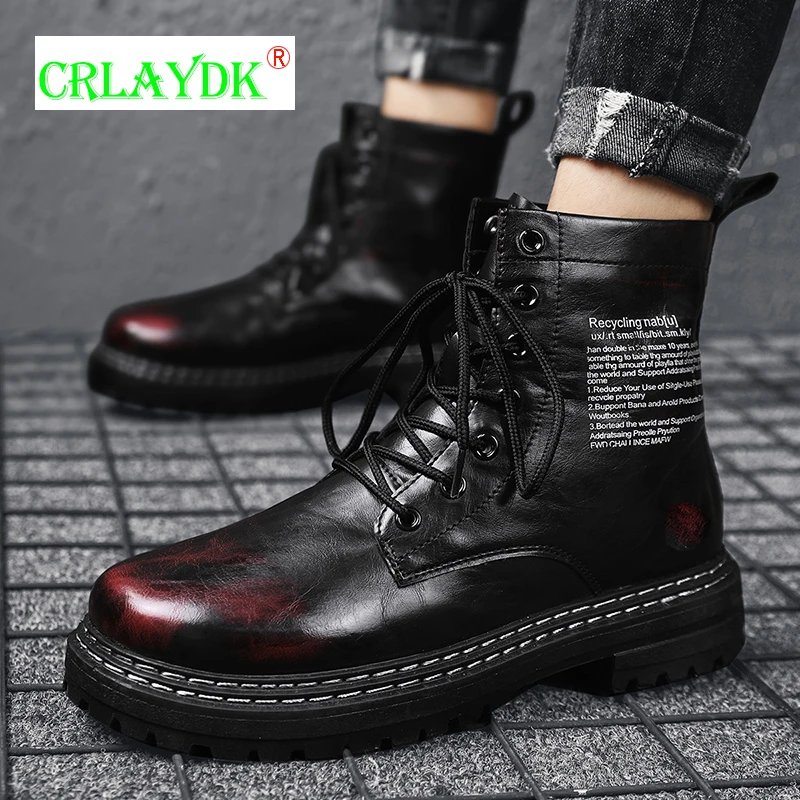 

Модные кожаные ботинки CRLAYDK на платформе, уличные ботильоны с 7 отверстиями, винтажная мягкая деловая повседневная обувь, водонепроницаемые...