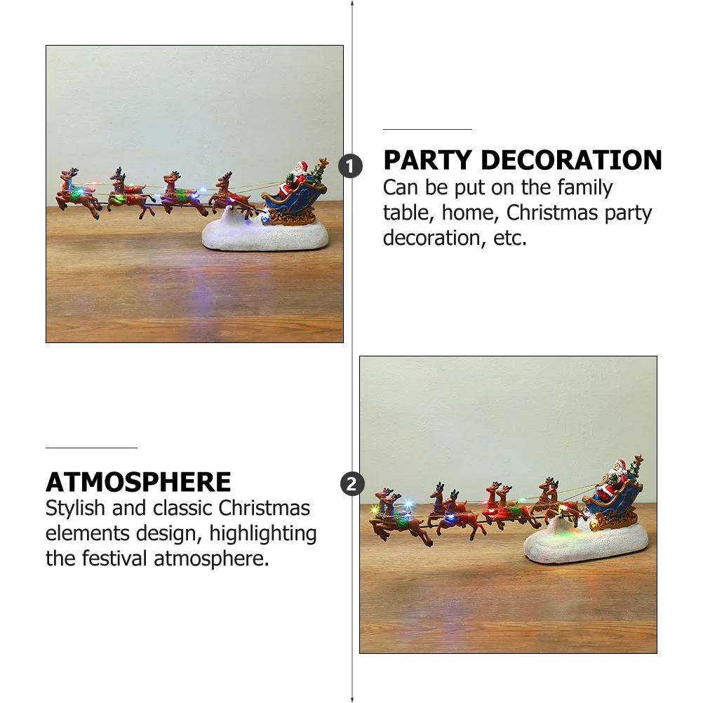 

1PC Resin Christmas Decoration Gift Luminous Music Deer Cart Xmas Ornament