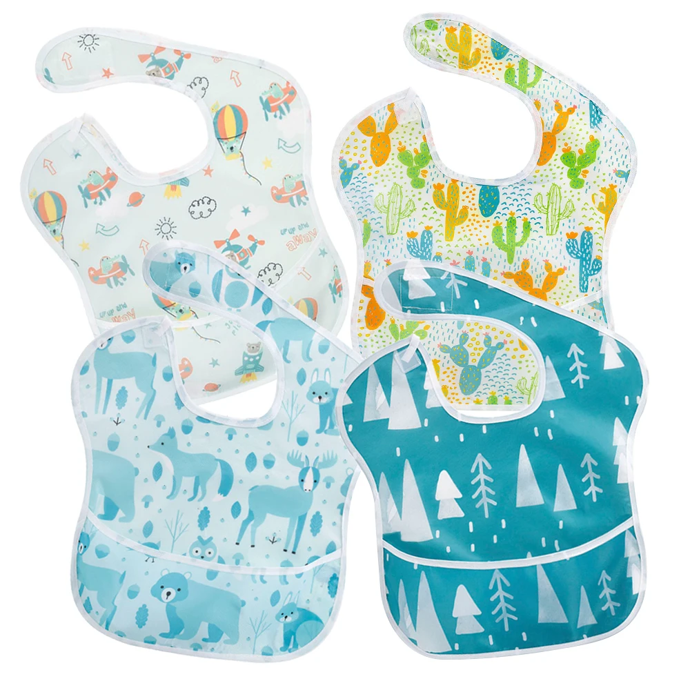 4Pcs/Lot Waterproof Baby Bibs Unisex TPU Washable Fashion For Boys &amp Girls Stain and Odor Resistant Feeding | Детская одежда и