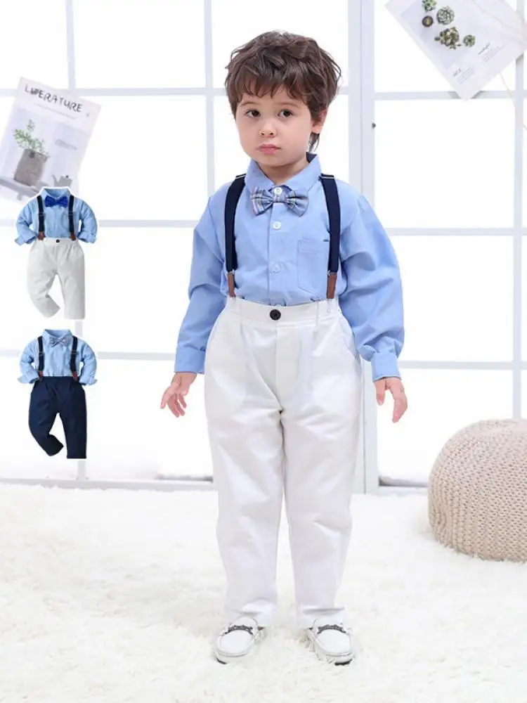 

Костюм для малышей Bobora, комплект одежды для мальчиков, рубашка с галстуком-бабочкой + подтяжки, в британском стиле, классический стиль