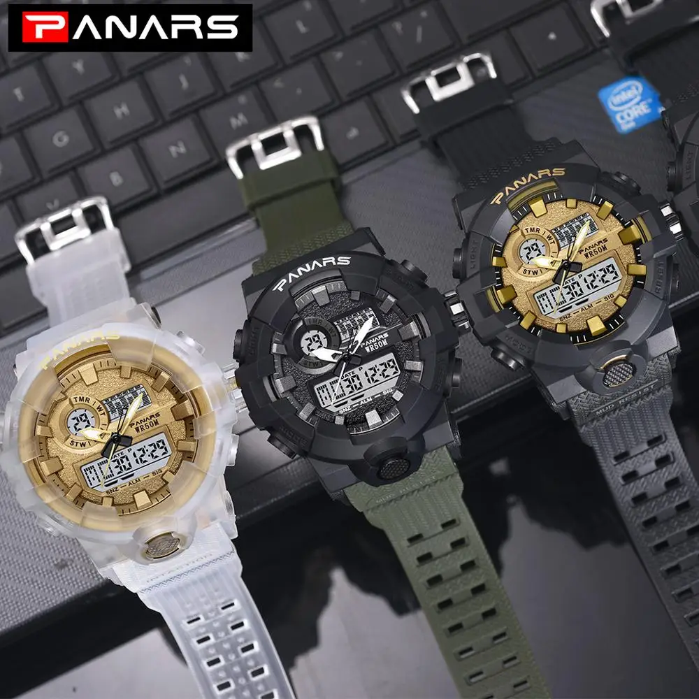 

PANARS Men's Luminous Sport Watch Multi-function Waterproof Wrist Watch Fitness Digital Watch Alarm Timer Clock 2019 New Arrival
