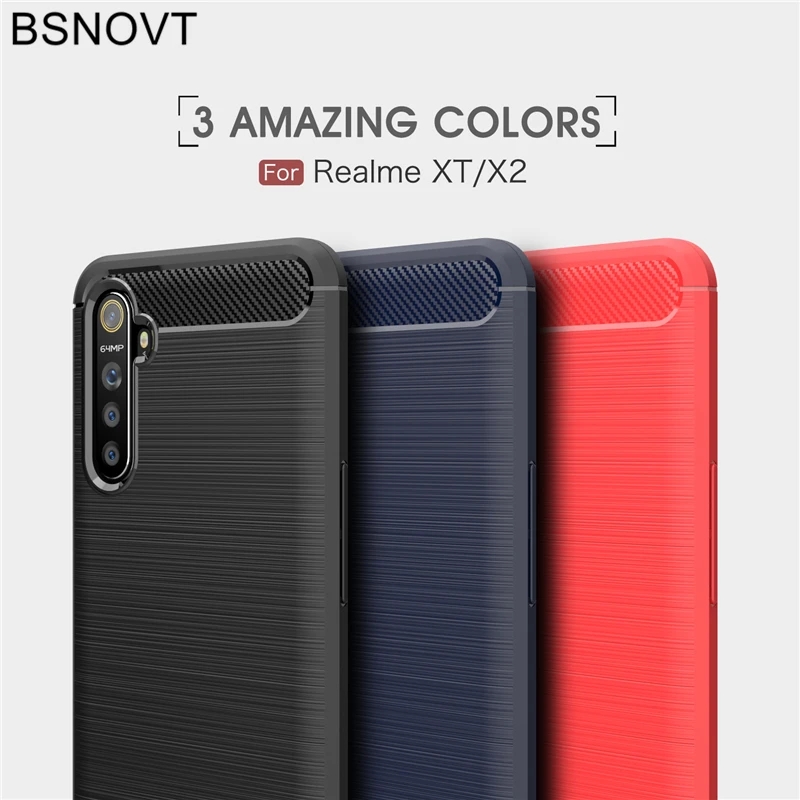 

For OPPO Realme X2 Case Soft TPU Silicone Carbon Fiber Shockproof Case For OPPO Realme X2 Cover For OPPO Realme X2 6.4" BSNOVT