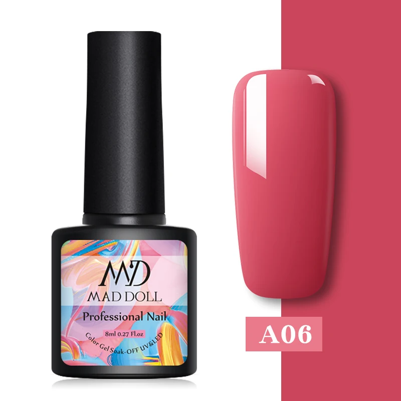 A06 MAD DOLL, 8 мл, Гель-лак для ногтей, красный, синий, фиолетовый, смешанные цвета, отмачивается от УФ-лака, долговечный гель для дизайна ногтей - Цвет: A06