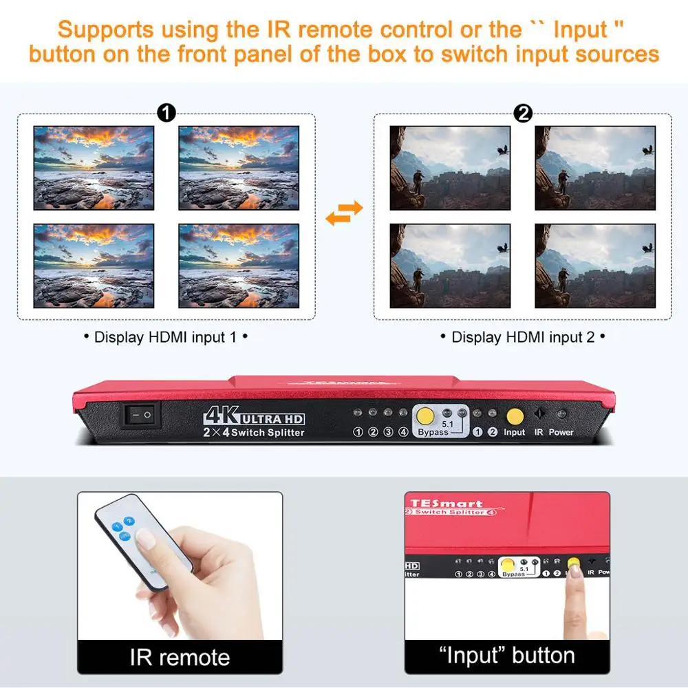 Tesla умный алюминиевый High Quality UHD 4K 2 HDMI переключатель разветвитель сплиттер 2x4 с spdif