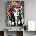 Картина на холсте, красочный модный плакат с индийской охотничьей девушкой, модные принты для гостиной, скандинавская настенная картина, украшение для дома