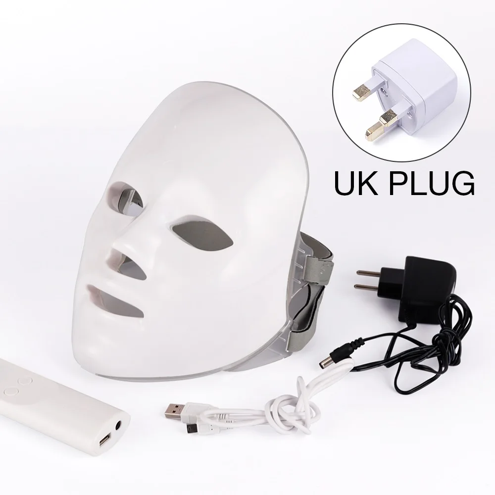 UK plug Foreverlily корейский 7 цветов Светодиодная терапевтическая маска светлая маска для лица фотонная терапия светодиодная маска для лица корейский уход за кожей светодиодная маска терапия - Цвет: UK plug