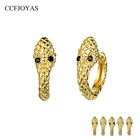 CCFJOYAS 925 стерлингового серебра серьги-кольца для женщин простой цвета: золотистый, черныйфиолетовыйкрасный; Партиямизеленый CZ Змея маленькая обручи, модное ювелирное изделие