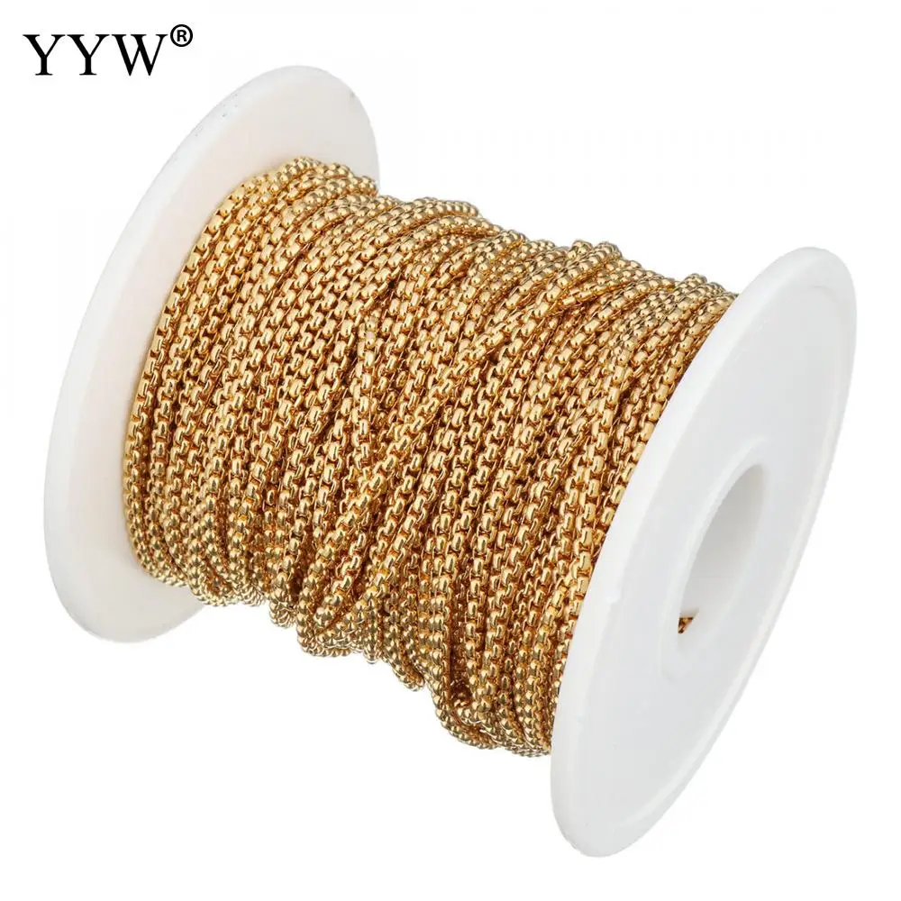 20m/Spool 2mm Women Stainless Steel Box Chain Jewelry Making Bracelet Necklace Chain Link Reel Bobbin 2021 Black Gold Color