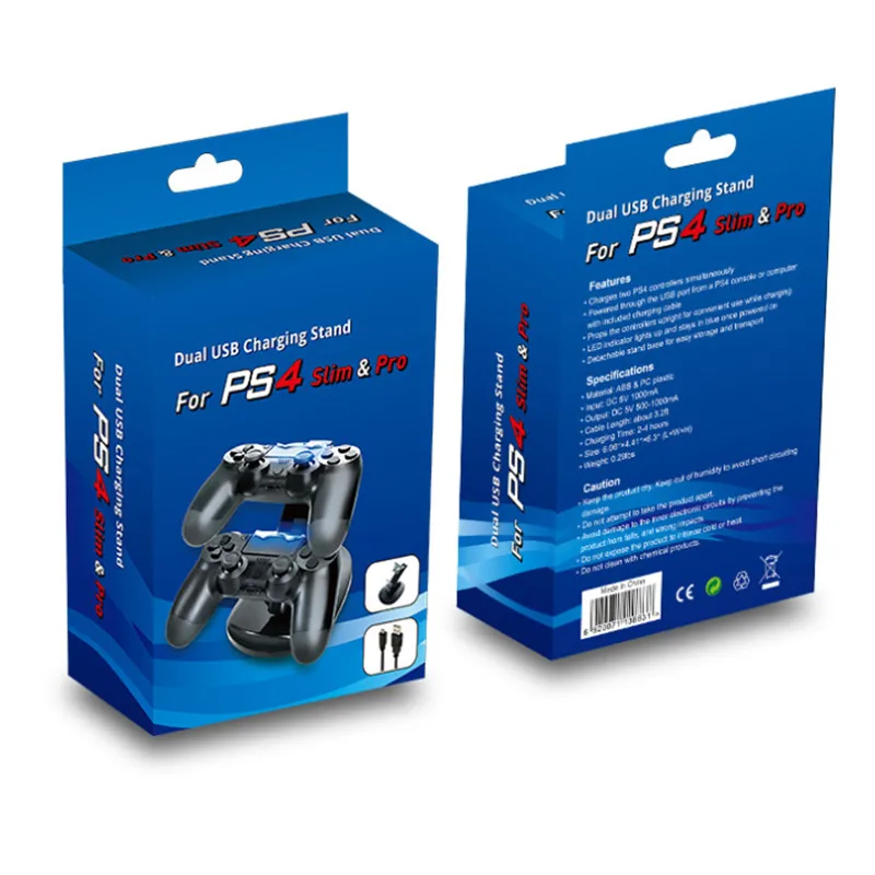 

PS4 Controller Charger Blue Light Charging Base PS4 Dual-charge USB Charging Stand PS4 Charge Bracket with Data Cable