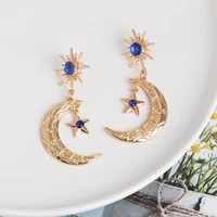 wholesale jujia new bohemian retro fashion star moon exaggerated pendant statement earrings for women party jewelry gifts