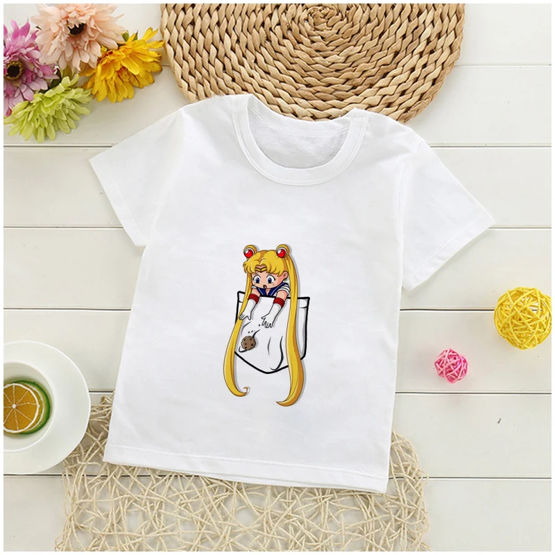 

Sailor Moon Japanese Anime Graphic Printed Children T-shirt Summer New Fashion Cartoon Tshirts Kids Girls Cute Cat Tops Tee
