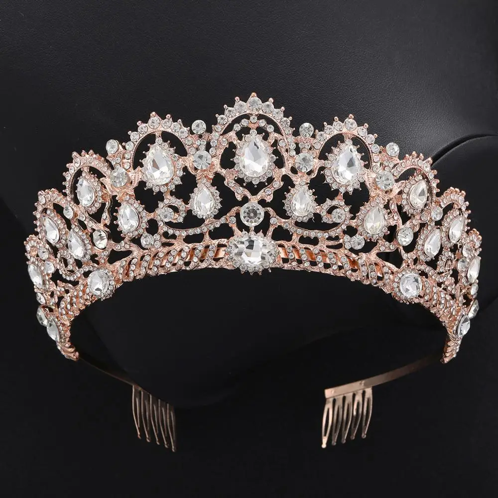 Rose White Comb Роскошная свадебная тиара, большие стразы, кристалл, Королевская корона, свадебные аксессуары для волос, диадема, головная повязка, пышные украшения для волос, головной убор - Окраска металла: Rose White Comb