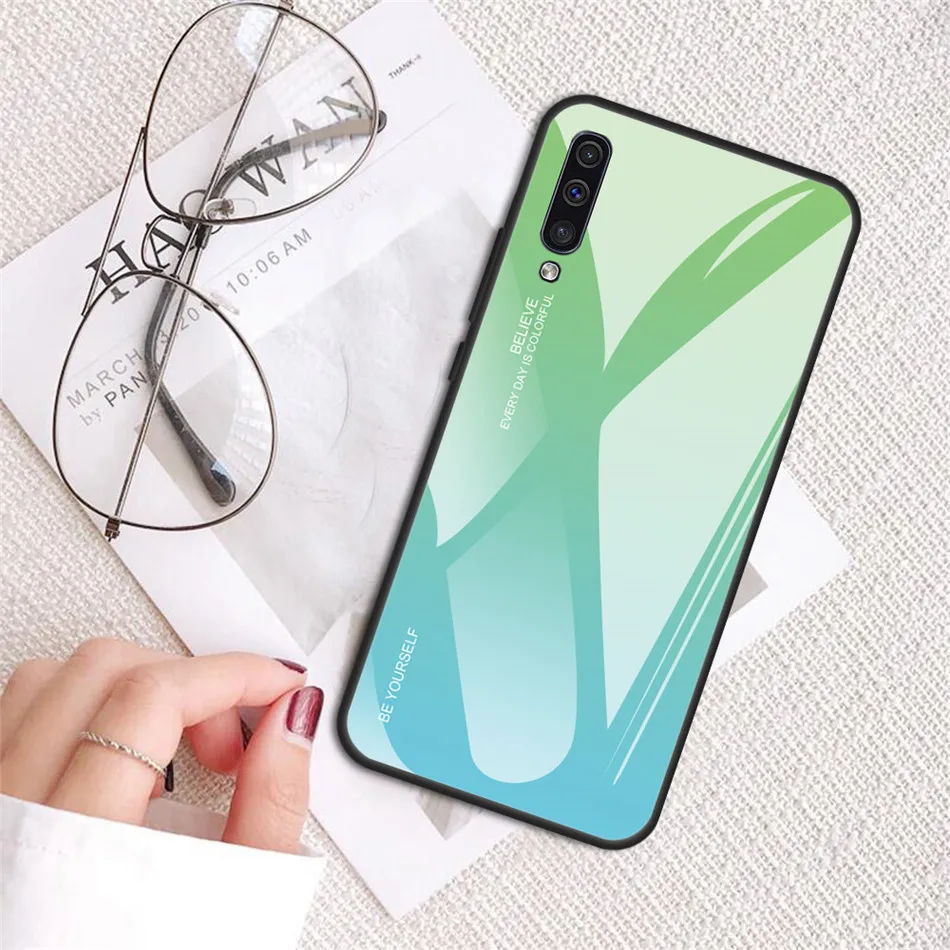 Закаленное Стекло чехол для samsung Galaxy A50 S8 S9 S10 плюс A6 Note 8 9 A5 A7 градиент на samsung A50 A40 A30 A70 чехлы