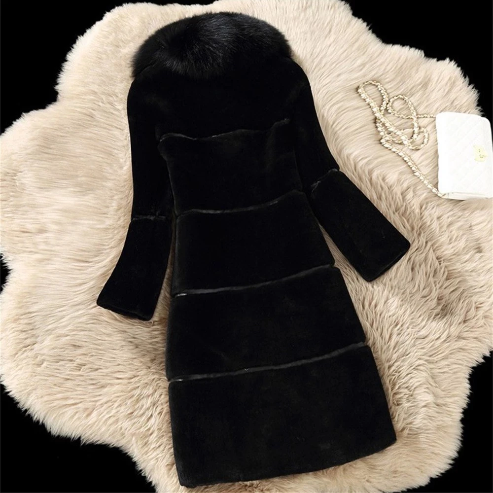 

Luxury Faux Fur Coats Women Winter Fur Thick Long Jacket New Fashion Women Fake Fox Fur Collar Faux Fur Outerwear