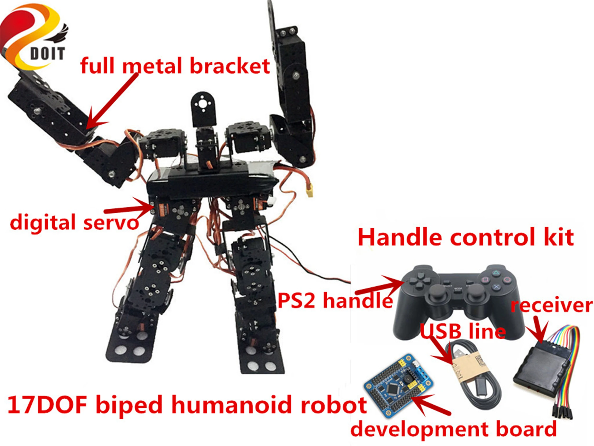 Беспроводной контроль 17DOF металлический RC гуманоидный робот