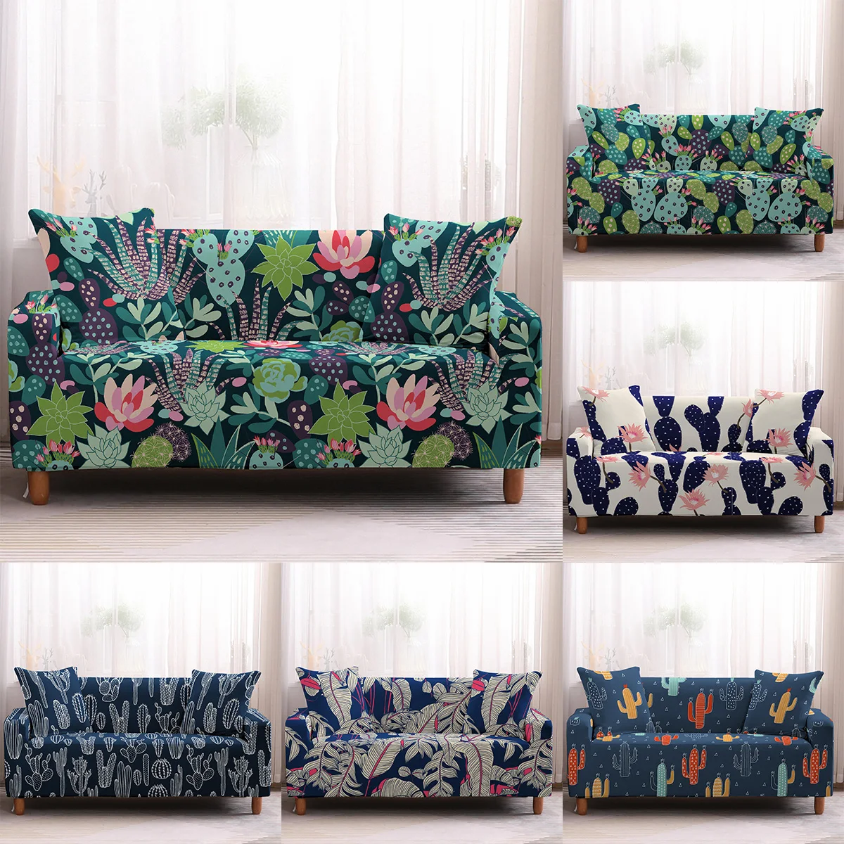 

Green Sactus Sofa Cover Elastic Stretch Modern Chair Couch Cover Sofa Covers for Living Room Furniture Protector 1/2/3/4 Seater